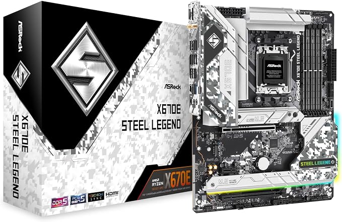 ASRock X670E STEEL LEGEND, AMD X670, AM5, ATX, 4 DDR5, HDMI, DP, Wi-Fi 6E, GB & 2.5G LAN, PCIe5, RGB, 4x M.2