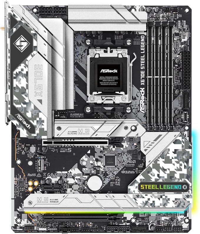 ASRock X670E STEEL LEGEND, AMD X670, AM5, ATX, 4 DDR5, HDMI, DP, Wi-Fi 6E, GB & 2.5G LAN, PCIe5, RGB, 4x M.2