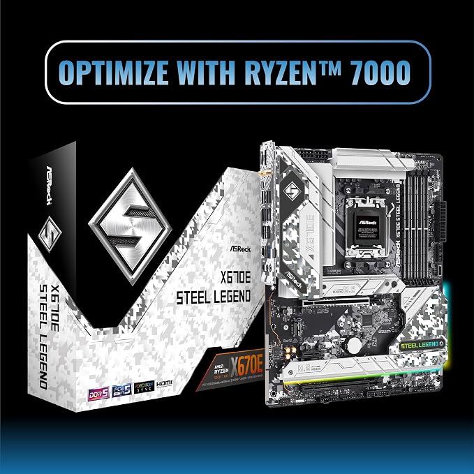 ASRock X670E STEEL LEGEND, AMD X670, AM5, ATX, 4 DDR5, HDMI, DP, Wi-Fi 6E, GB & 2.5G LAN, PCIe5, RGB, 4x M.2